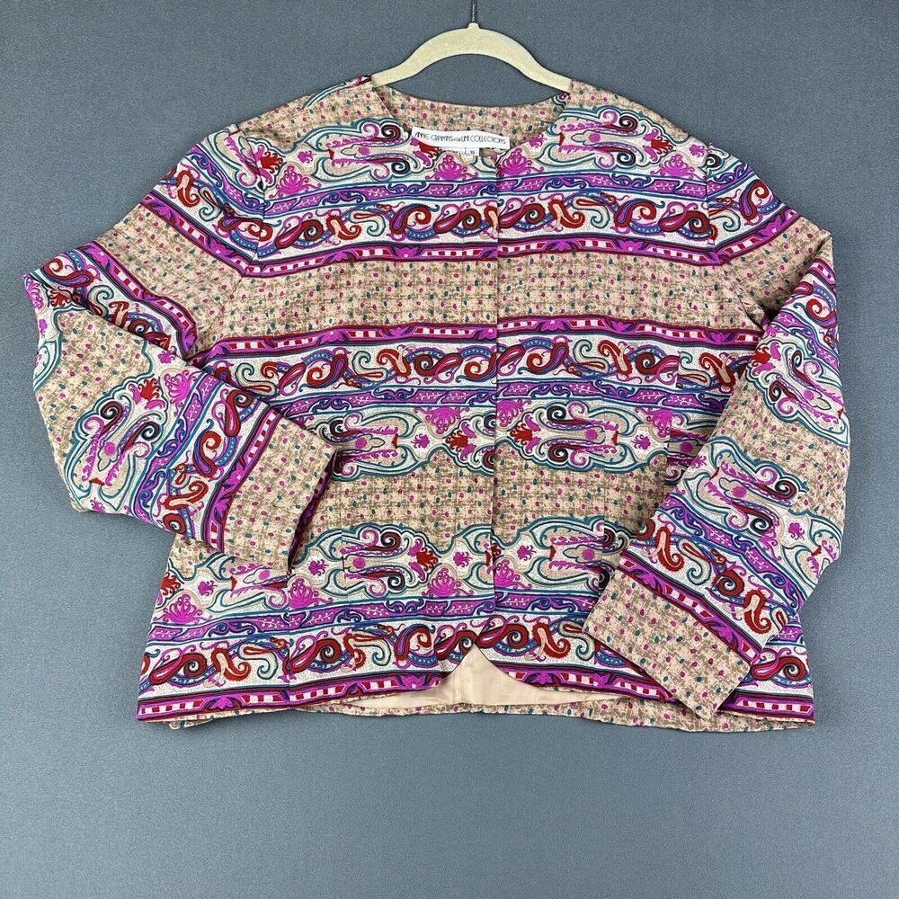 Vintage Anne Crimmins for Umi Blazer Womens 16 Abstract Paisley Print Silk Lined